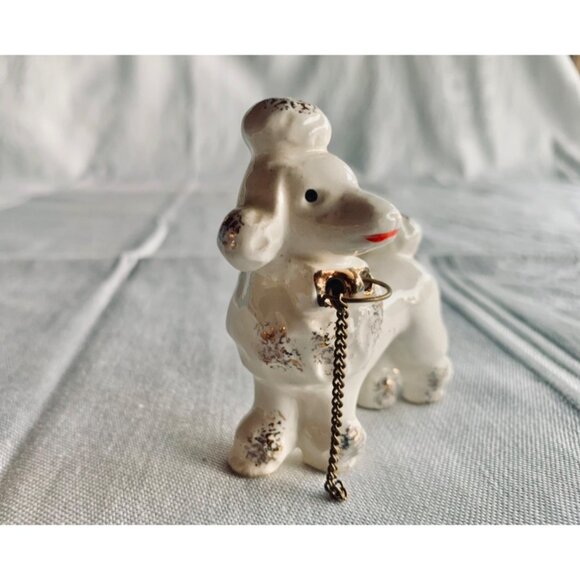 Vintage Mid-Century Ceramic Poodle Figurine With Chain Collar - Picture 2 of 6